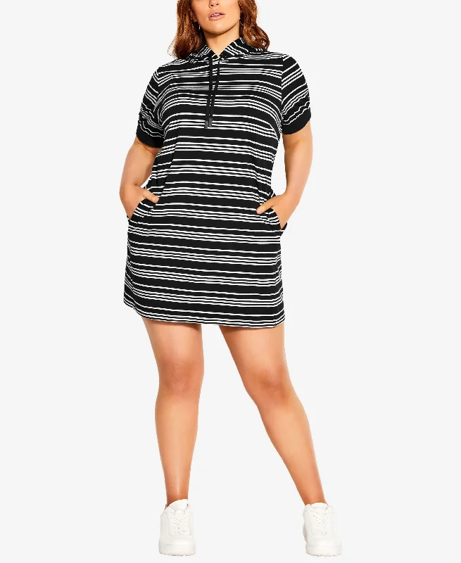 City Chic Trendy Plus Size Stripe Hoodie Dress Hoodie with Neon Bright Vibrant