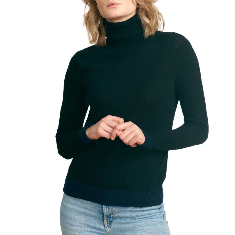 Contrast Roll Collar Sweater In Black And Navy Boxy Sweater Fitted Sweater A-Line