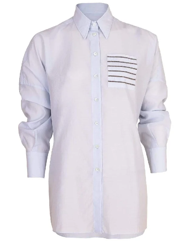 Oversized Monili Stripe Pocket Blouse Casual Button Blouse