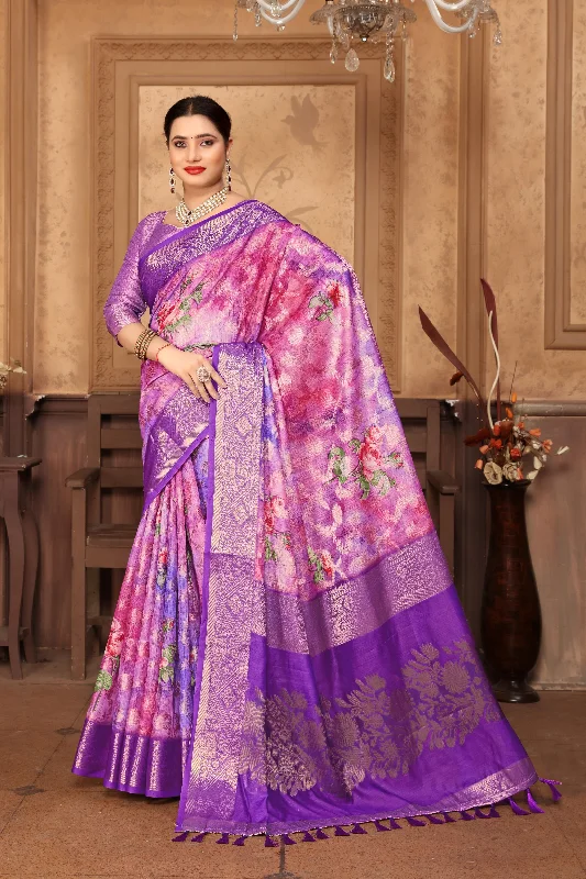 Women Party Wear Printed and Jari Weaving Jeaquard Silk Saree with Un Stitched Blouse Embroidered Cotton Blouse Women Party Wear Printed and Jari Weaving Jeaquard Silk Saree with Un Stitched Blouse Embroidered Cotton Blouse