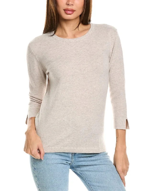 Forte Cashmere 3/4-Sleeve Crew Cashmere Sweater Denim Fabric Leather Fabric Suede Fabric Forte Cashmere 3/4-Sleeve Crew Cashmere Sweater Denim Fabric Leather Fabric Suede Fabric