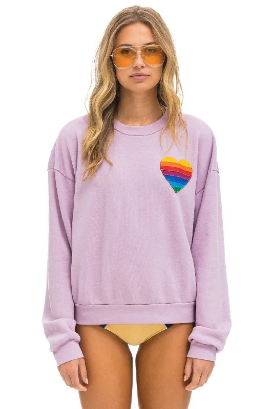 RAINBOW HEART STITCH RELAXED CREW SWEATSHIRT - MAUVE Hoodie with Strings Custom Fit Adjustable