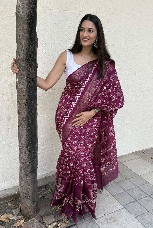 Women Party Wear Bandhej Print Pure Candy Cotton Silk Saree with Un Stitched Blouse Pleated Collar Blouse