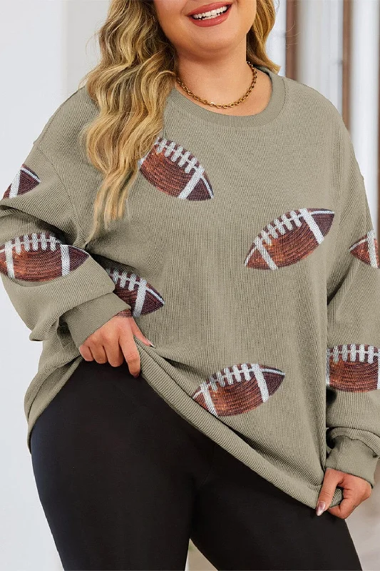 Plus Size Sequin Football Dropped Shoulder Sweatshirt Hoodie with Raglan Sleeves Sporty Comfortable Plus Size Sequin Football Dropped Shoulder Sweatshirt Hoodie with Raglan Sleeves Sporty Comfortable