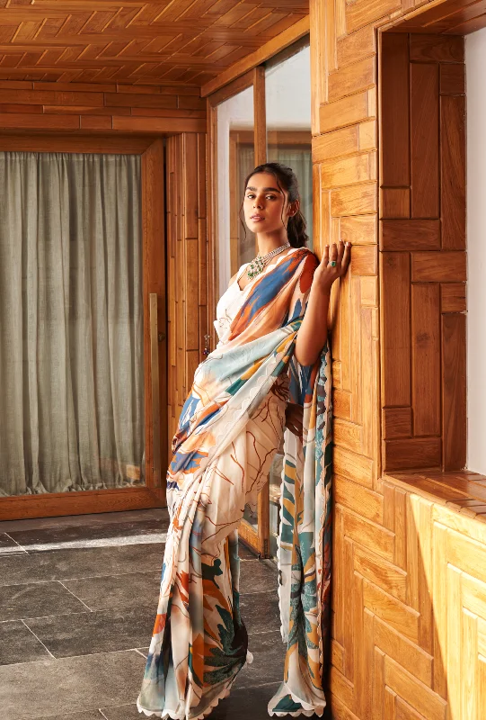 Women White_Multi Bright Moss Printed Saree With Un-Stiched Blouse Soft Pastel Blouse Women White_Multi Bright Moss Printed Saree With Un-Stiched Blouse Soft Pastel Blouse