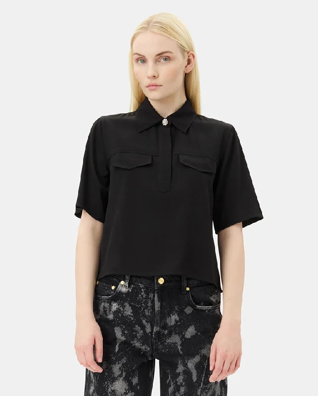 Viscose Twill Blouse BLACK Delicate Bow Blouse