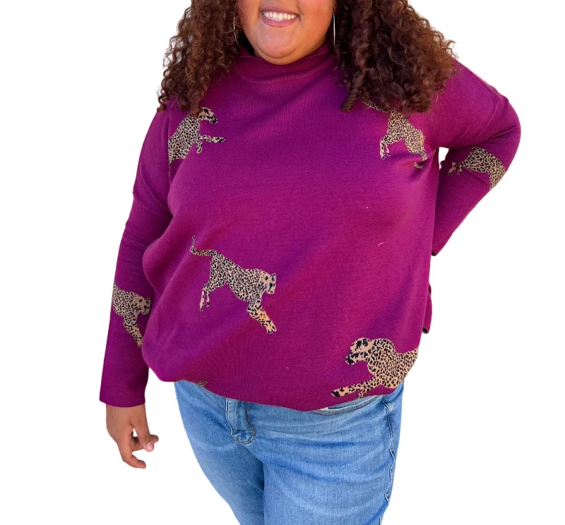 Annie Mock Neck Long Sleeve Sweater Top - Plus In Plum Spandex Blend Rayon Blend Denim Blend