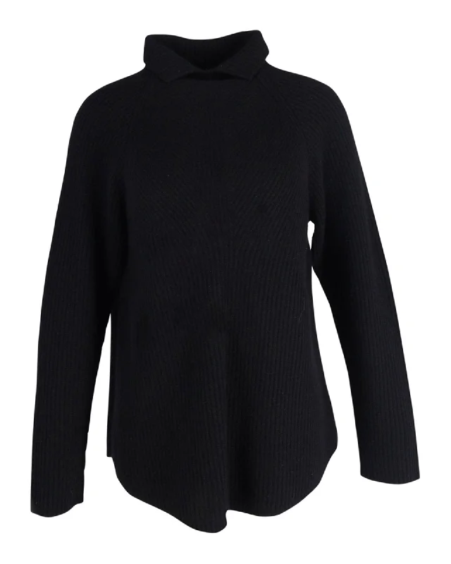 Theory High Collar Ribbed Sweater in Black Cashmere Knit Fabric Woven Fabric Fleece Fabric Theory High Collar Ribbed Sweater in Black Cashmere Knit Fabric Woven Fabric Fleece Fabric