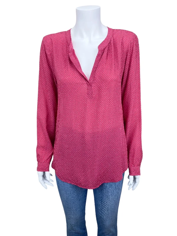 Velvet by Graham & Spencer Women's Mini Dot Print Tunic Blouse Rose Ivory Size S Silky Tunic Blouse
