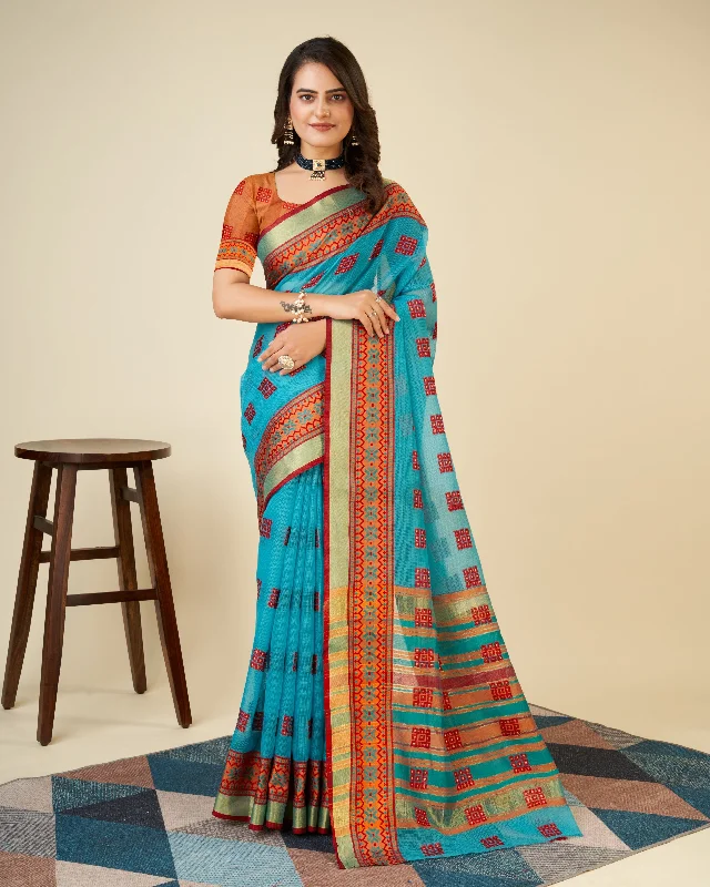Women Sky Kota Doriya Soft Silk Weaving Work Saree With Un-Stiched Blouse Relaxed Fit Blouse Women Sky Kota Doriya Soft Silk Weaving Work Saree With Un-Stiched Blouse Relaxed Fit Blouse