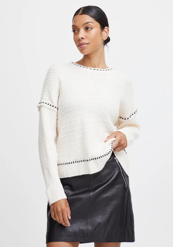 B. Young Yosima Textured Knit Jumper, Birch Mix Collared Crew Neck Turtle Neck