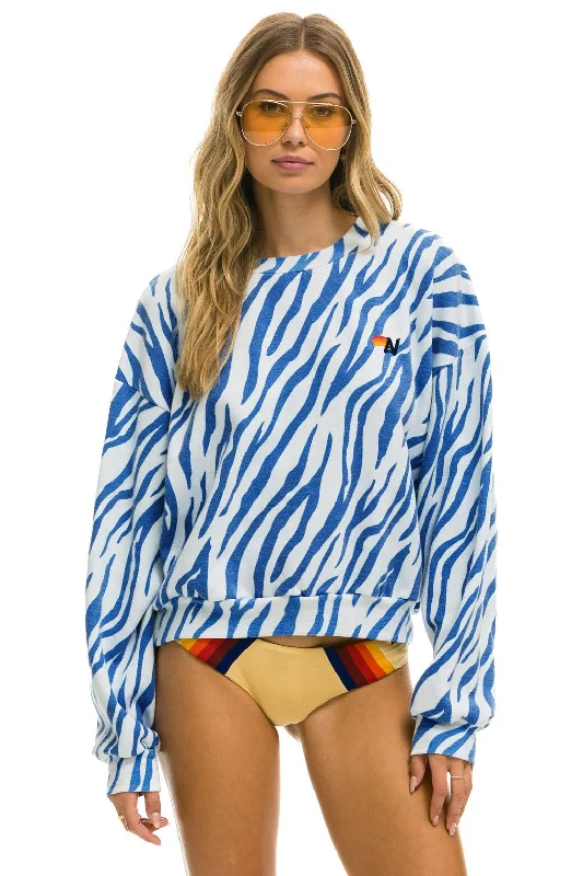 TIGER RELAXED FIT CREW SWEATSHIRT - BLUE TIGER Zip Hoodie Drawstring Kangaroo Pocket