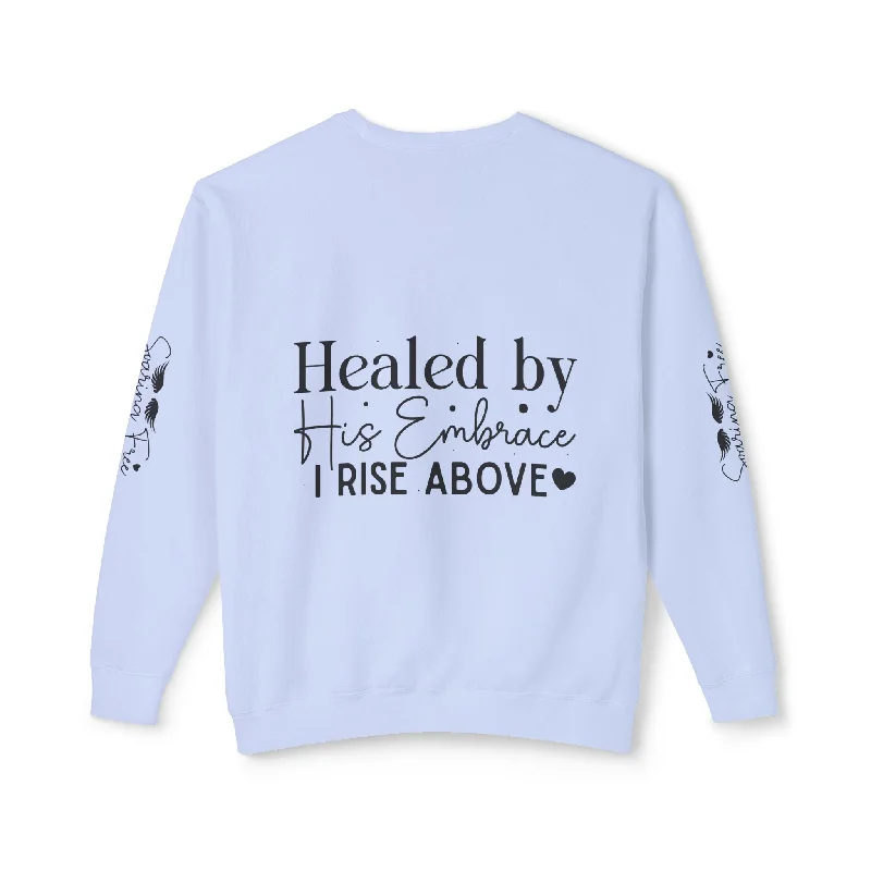 Unisex Lightweight Crewneck Sweatshirt - Healed By His Embrace Hoodie with Hem Fringe Bohemian Relaxed Unisex Lightweight Crewneck Sweatshirt - Healed By His Embrace Hoodie with Hem Fringe Bohemian Relaxed