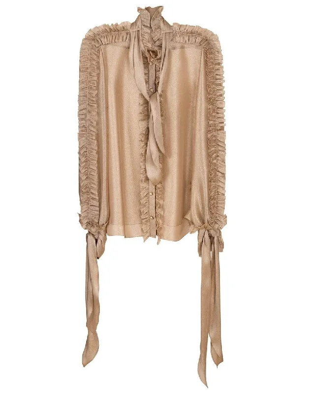 Tie Neck Ruffle Blouse Satin Bow Blouse