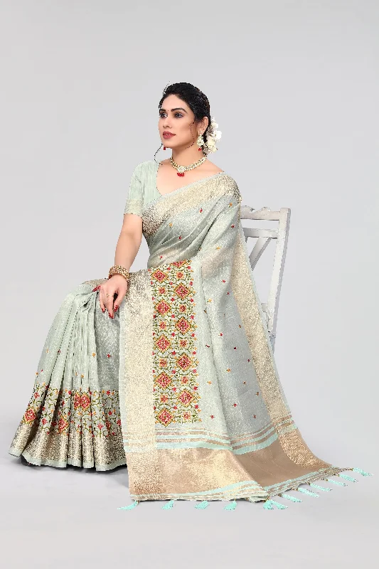 Women Party Wear Embroidery Worked Cotton Saree with Un Stitched Blouse Business Casual Blouse Women Party Wear Embroidery Worked Cotton Saree with Un Stitched Blouse Business Casual Blouse