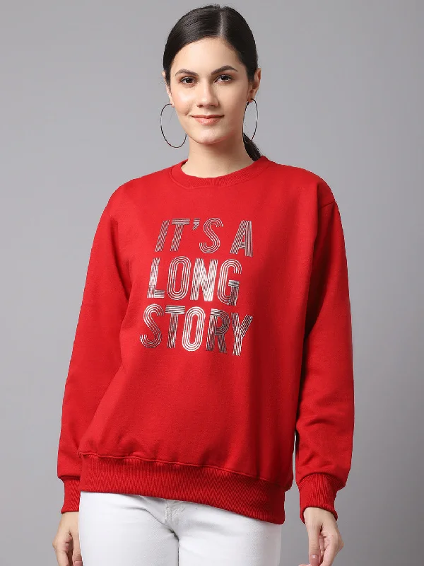 Vimal Jonney Fleece Round Neck Printed Sweatshirt For Women Hoodie with Snap Buttons Easy Quick