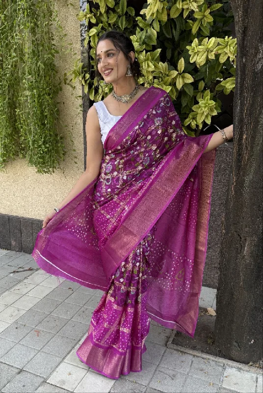 Women Party Wear Flower Foil Print Dhola Silk Saree with Un Stitched Blouse Soft Pastel Blouse