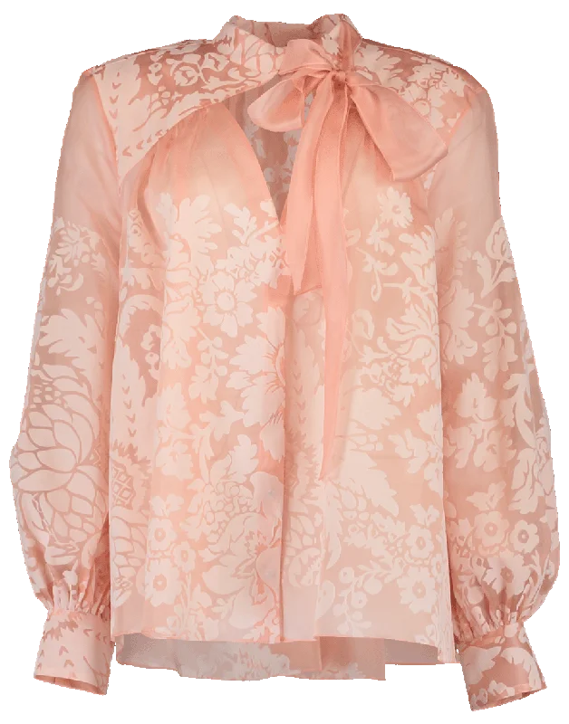 Beading Flocked Blouse Satin Drape Blouse