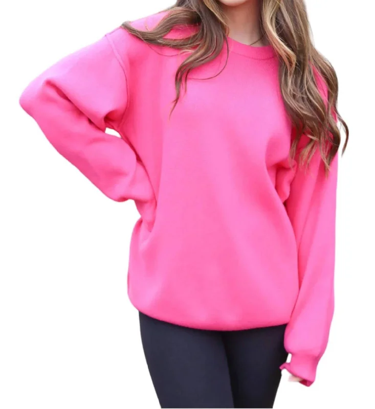 Obsessed Knit Pullover Sweater In Pink Elasticated Padded Insulated