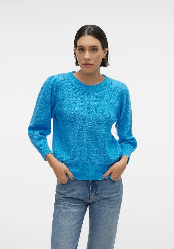 Vero Moda Vigga Balloon Sleeve Knitted Sweater, Ibiza Blue Welt Pockets Slit Pockets Flap Pockets Vero Moda Vigga Balloon Sleeve Knitted Sweater, Ibiza Blue Welt Pockets Slit Pockets Flap Pockets