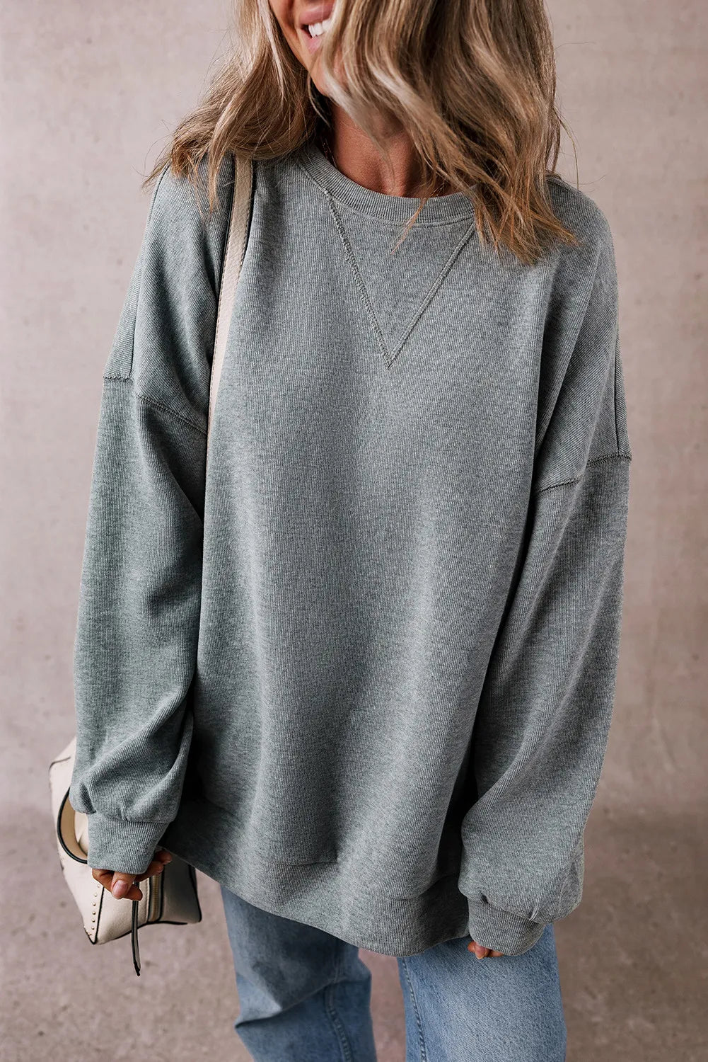 Slit Round Neck Long Sleeve Sweatshirt Hoodie with Longline Fit Extended Stylish