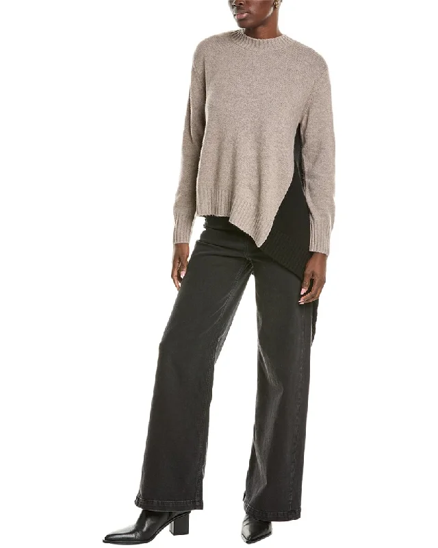 NAADAM Asymmetrical Colorblocked Crewneck Wool & Cashmere-Blend Sweater Embroidered Appliqued Beaded