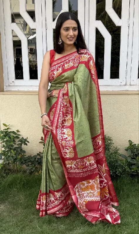 Women Party Wear Printed Creape Silk Saree with Un Stitched Blouse Backless Summer Blouse