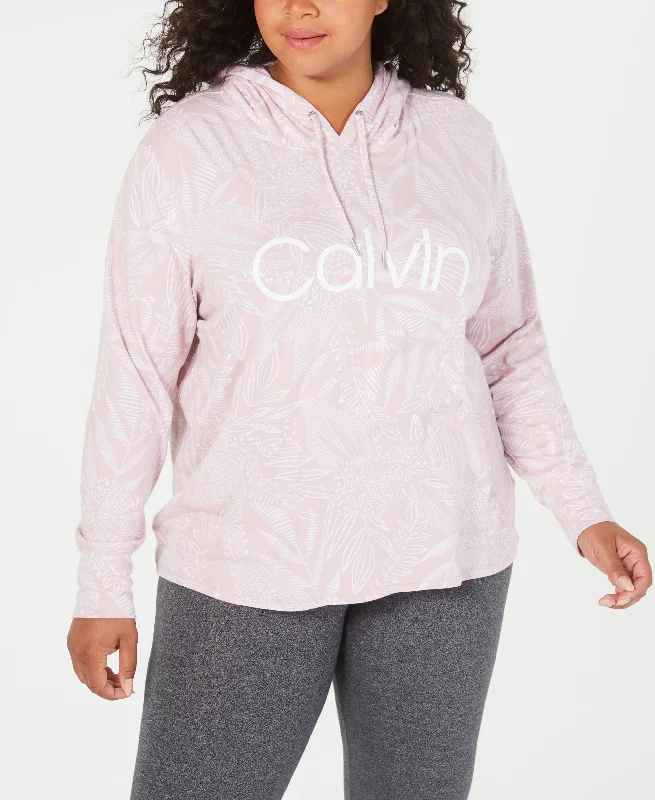 Calvin Klein Plus Size Printed Active Hoodie Hoodie with Frayed Bohemian Relaxed