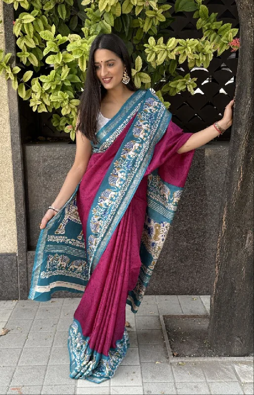 Women Party Wear Printed Creape Silk Saree with Un Stitched Blouse Office-Ready Blouse