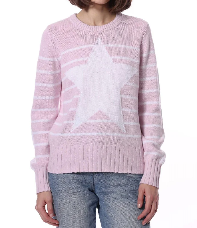 Cotton Cashmere Star Sweater In Pink Solid Color Striped Floral Print