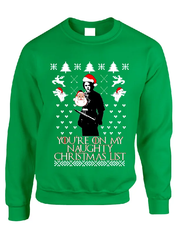 Adult Sweatshirt My Naughty Xmas List Arya Stark Ugly Christmas Hoodie with Side Slits Relaxed Casual Adult Sweatshirt My Naughty Xmas List Arya Stark Ugly Christmas Hoodie with Side Slits Relaxed Casual