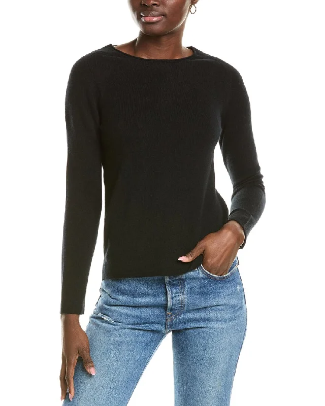 sofiacashmere Relaxed Crewneck Cashmere Sweater Houndstooth Herringbone Solid