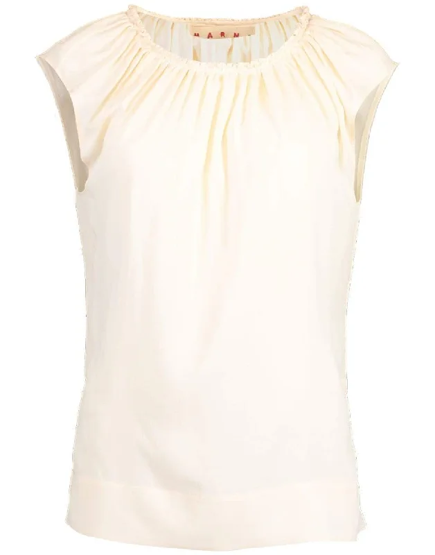 Snow Ruched-Neck Sleeveless Blouse Gathered Detail Blouse