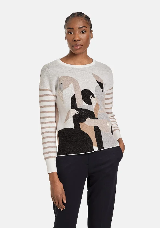 Gerry Weber Flamingo Print Knitted Sweater, Beige Denim Fabric Leather Fabric Suede Fabric Gerry Weber Flamingo Print Knitted Sweater, Beige Denim Fabric Leather Fabric Suede Fabric