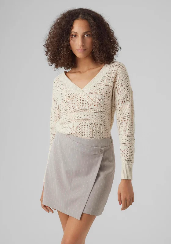 Vero Moda Bril Cut-Out Pattern Sweater, Birch Elegant Classic Vintage