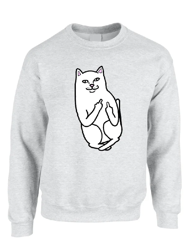 Adult Sweatshirt Middle Finger Cat Humor Funny Top Hoodie with Neon Bright Vibrant