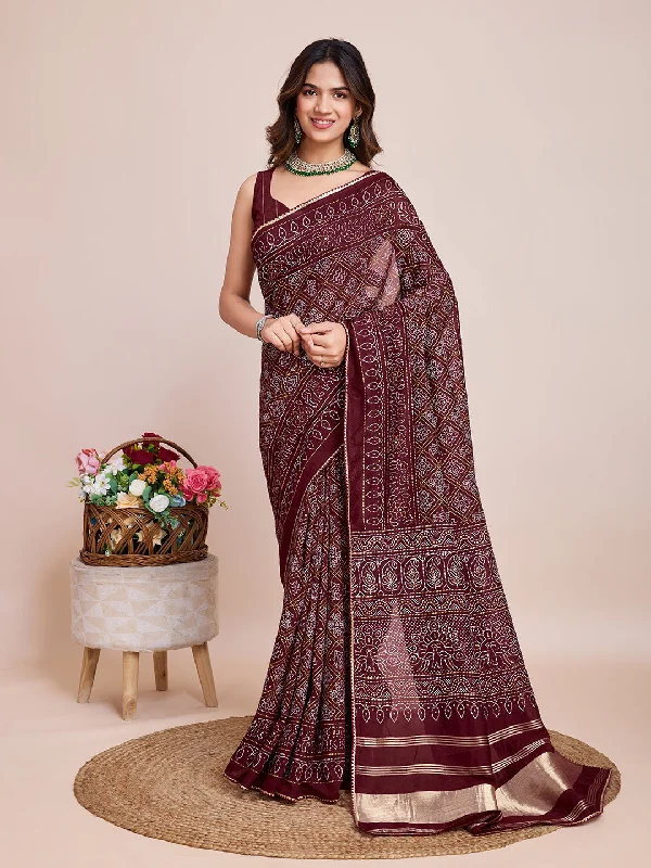 Women Marron Semi Cotton  Silk Weaving Work Saree With Un-Stiched Blouse Cotton Casual Blouse
