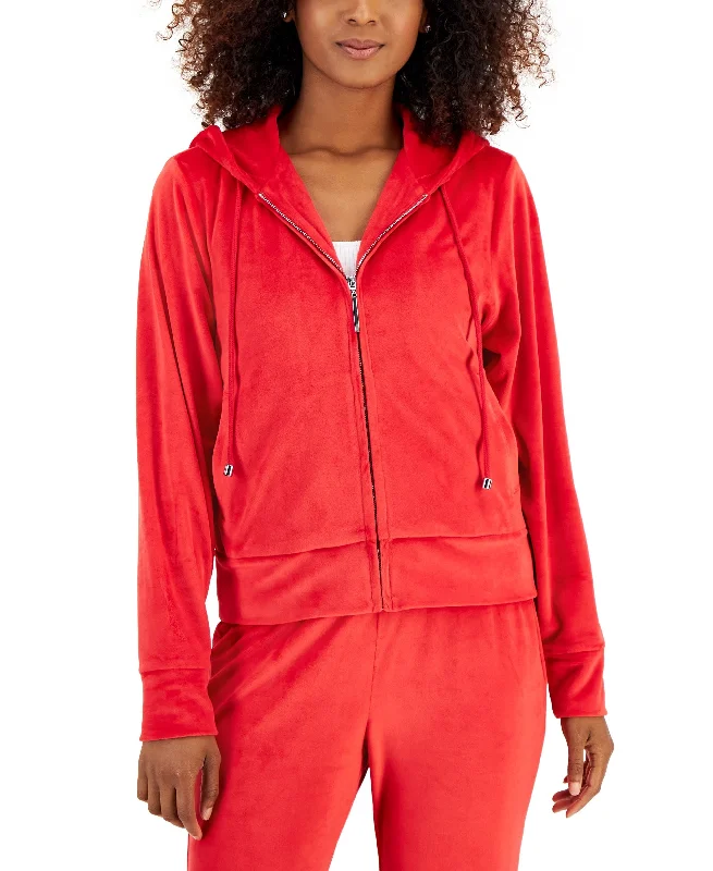 Inc International Concepts Womens Velour Zip-Up Hoodie Hoodie with Patch Decorative Personalized Inc International Concepts Womens Velour Zip-Up Hoodie Hoodie with Patch Decorative Personalized