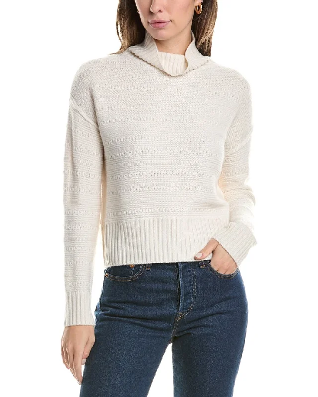 Forte Cashmere Crop Textured Cashmere Sweater Boat Neck Shawl Collar Notched Collar