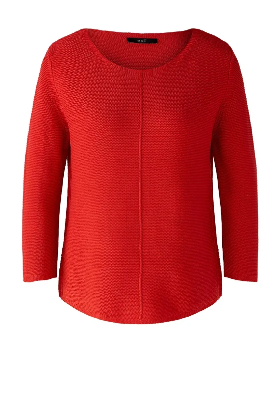 Oui Seam Detail Cotton Knit Sweater, Aura Orange Silk Blend Satin Velvet