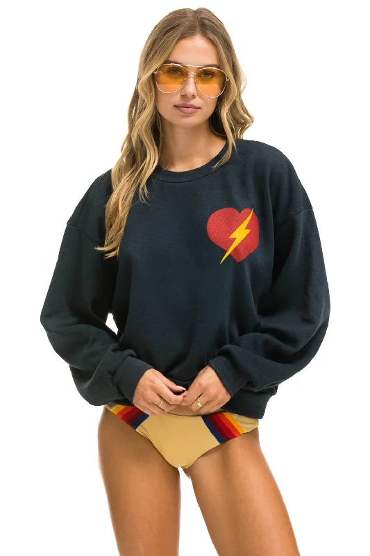 BOLT HEART RELAXED CREW SWEATSHIRT - CHARCOAL Hoodie with Ribbed Hem Stretchable Secure BOLT HEART RELAXED CREW SWEATSHIRT - CHARCOAL Hoodie with Ribbed Hem Stretchable Secure