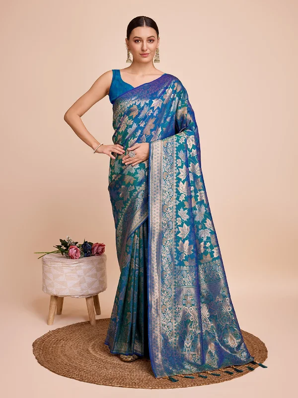 Women Blue Kota Doriya Soft Silk Weaving Work Saree With Un-Stiched Blouse Cotton Casual Blouse Women Blue Kota Doriya Soft Silk Weaving Work Saree With Un-Stiched Blouse Cotton Casual Blouse