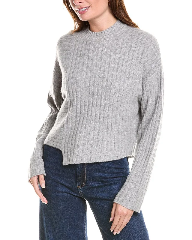 27 Miles Malibu Asymmetrical Hem Cashmere Sweater High Neck Crew Neck V-Neck