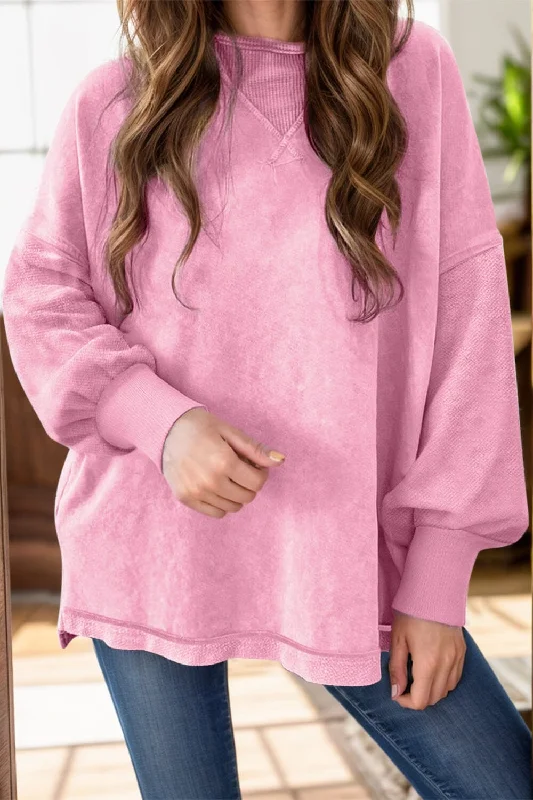 Round Neck Dropped Shoulder Sweatshirt Hoodie with Hem Drawcord Adjustable Customizable Round Neck Dropped Shoulder Sweatshirt Hoodie with Hem Drawcord Adjustable Customizable
