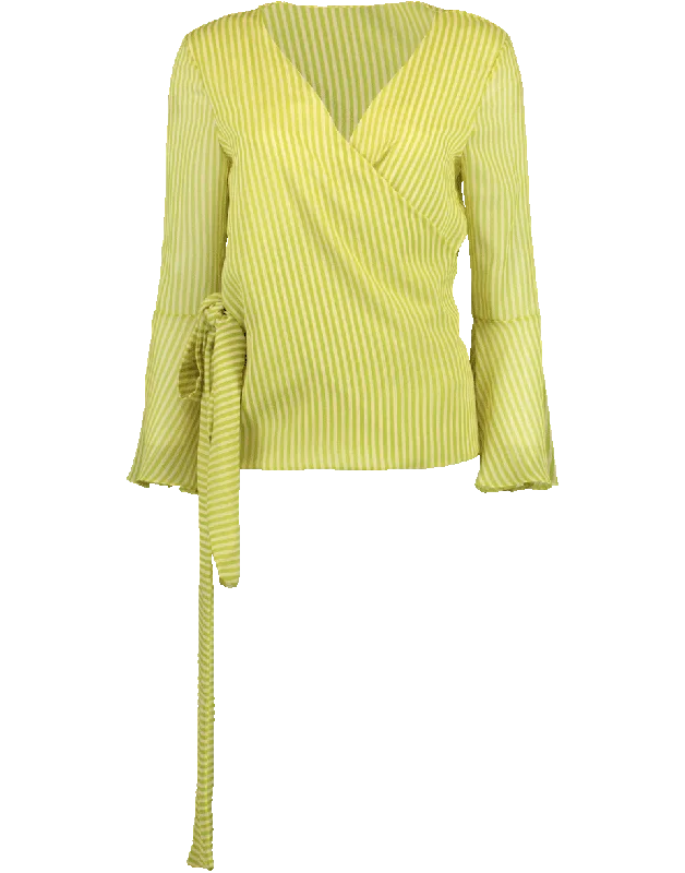 Striped Wrap Blouse Pastel Color Blouse