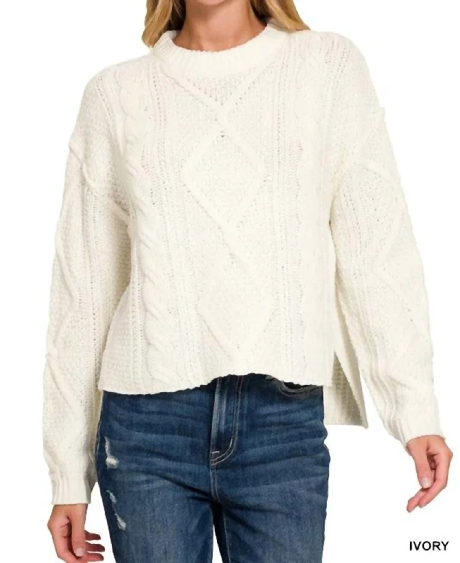 Heather Cable Knit Sweater In Ivory Layered Multi-layer Single Layer