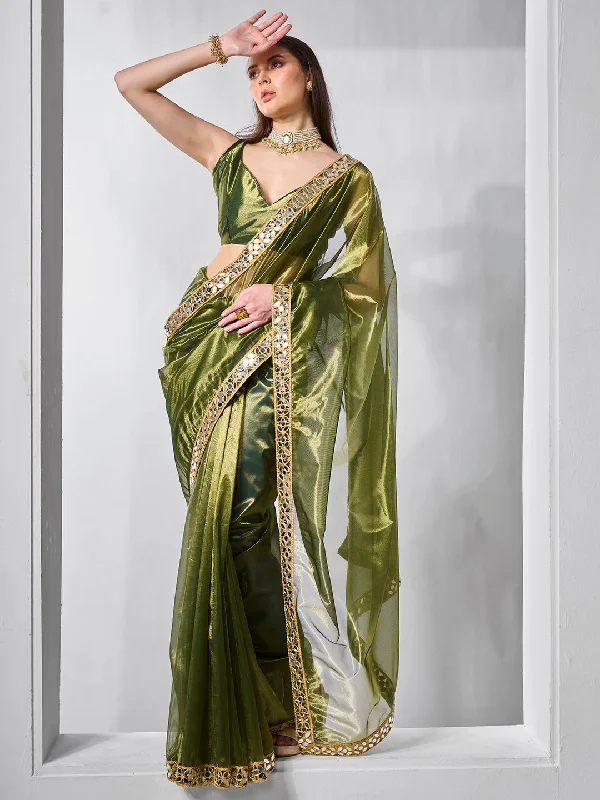 Women Party Wear Embbroidery Worked Tissue Silk Saree with Un Stitched Blouse Smart Business Blouse