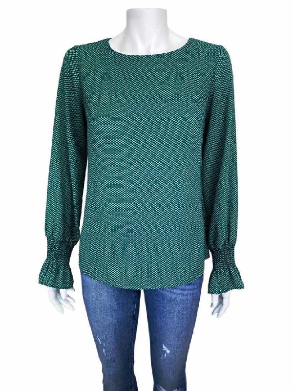 Banana Republic Factory, Women's Smocked-Sleeve Blouse, Green/Black, Size XS Soft Knit Blouse