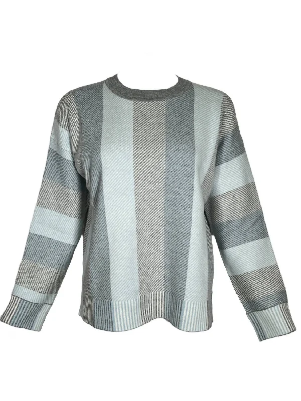 Women's Wool/cashmere Blend Stripe Sweater In Light Blue Striped Floral Plaid