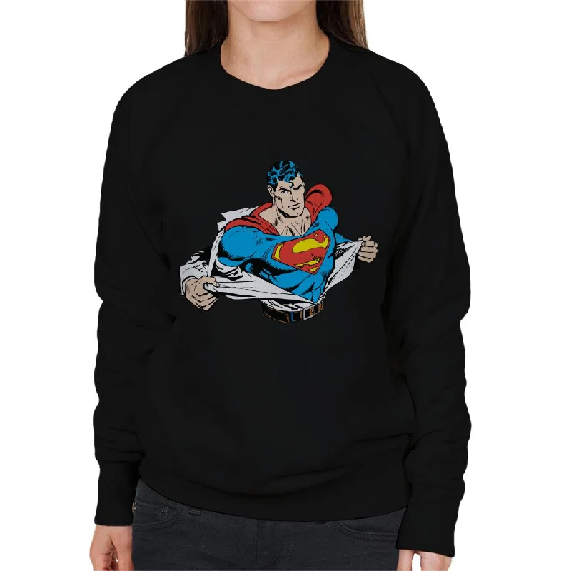 Superman Suit Reveal Women's Sweatshirt Hoodie with Hem Ribbing Snug Secure